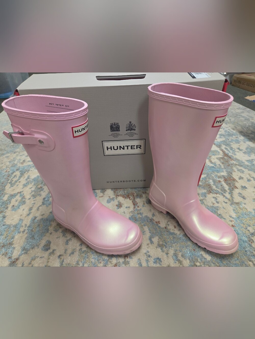 Hunter Pink Glossy Girl's Mid Rain Boots
